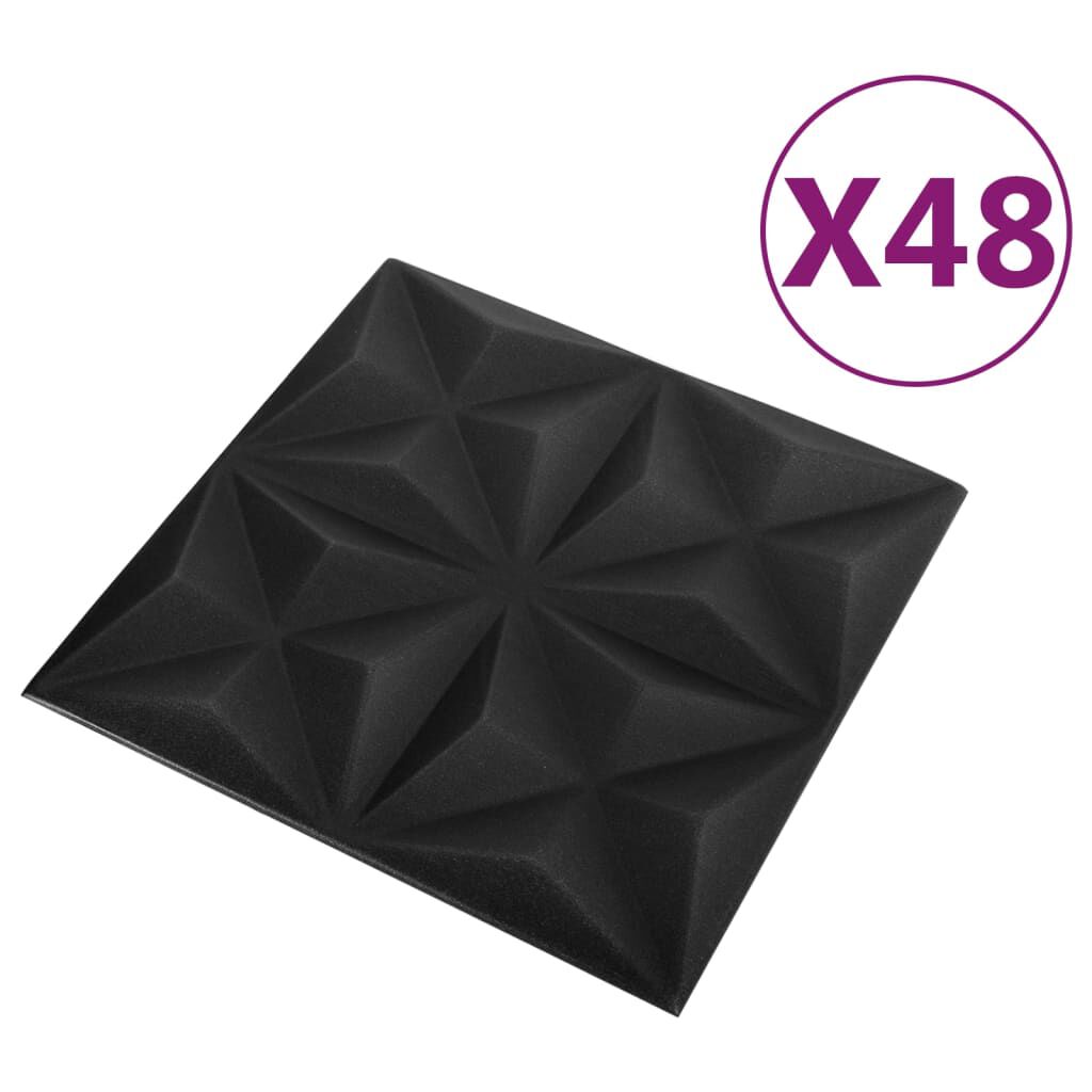 vidaXL Πάνελ Τοίχου 3D 48 τεμ. Μαύρο Origami 50 x 50 εκ. 12 μ²