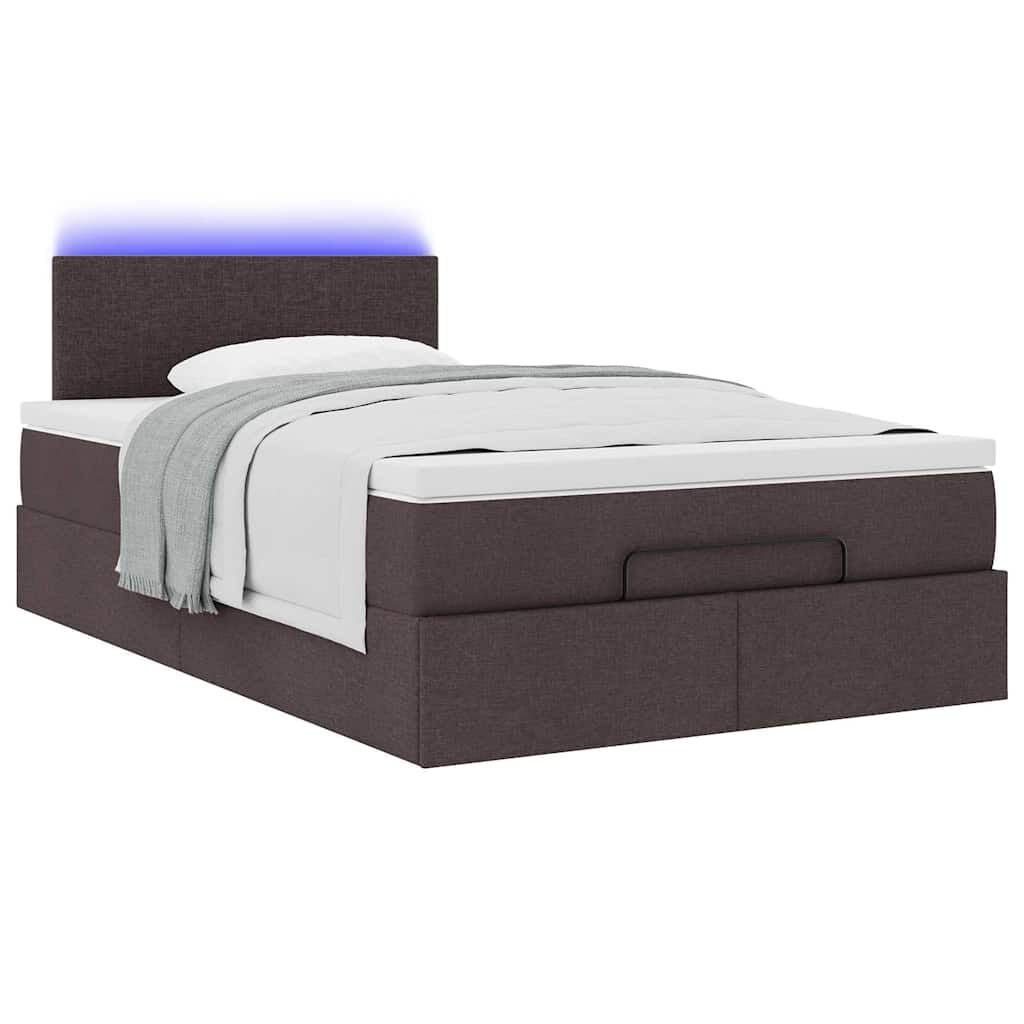 vidaXL Οθωμανικό κρεβάτι με στρώμα & LEDs Σκούρο καφέ 120x190cm ύφασμα