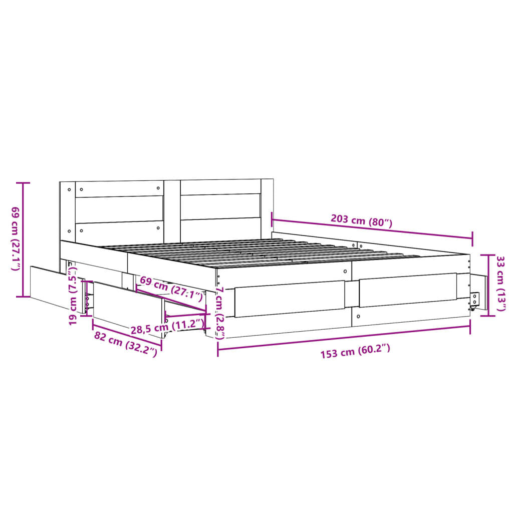 vidaXL Πλαίσιο Κρεβατιού με Κεφαλάρι Sonoma Δρυς 150x200εκ. Επεξ. Ξύλο