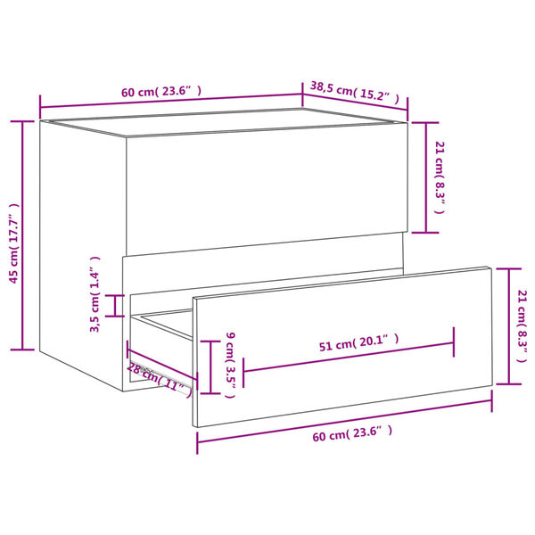 vidaXL Ντουλάπι Νιπτήρα Καπνιστή Δρυς 60x38,5x45 εκ. από Επεξεργ. Ξύλο