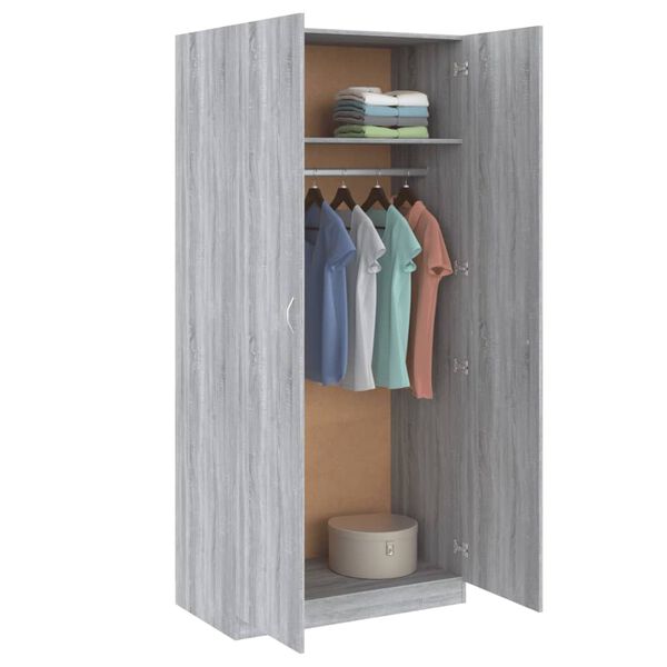 vidaXL Ντουλάπα Γκρι Sonoma 90 x 52 x 200 εκ. από Επεξεργασμένο Ξύλο