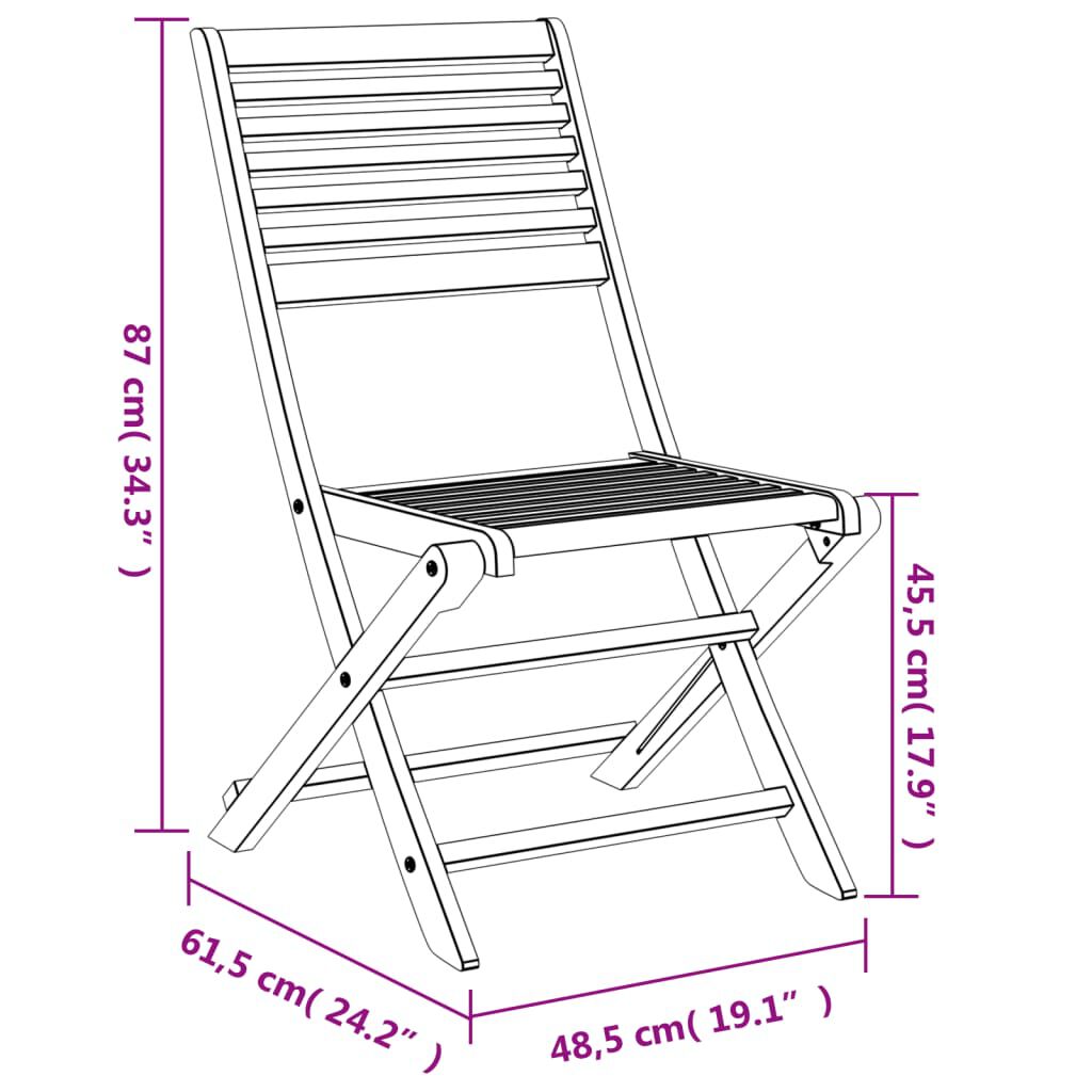 vidaXL Καρέκλες Κήπου Πτυσσόμενες 2 τεμ 48,5x61,5x87 εκ. Μασίφ Ακακία