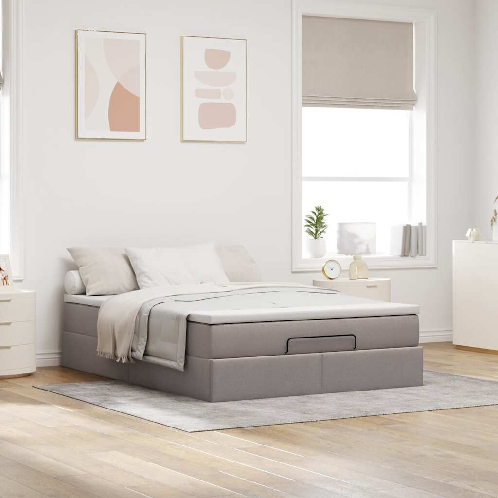 vidaXL Οθωμανικό κρεβάτι με στρώμα Taupe 140x200cm ύφασμα