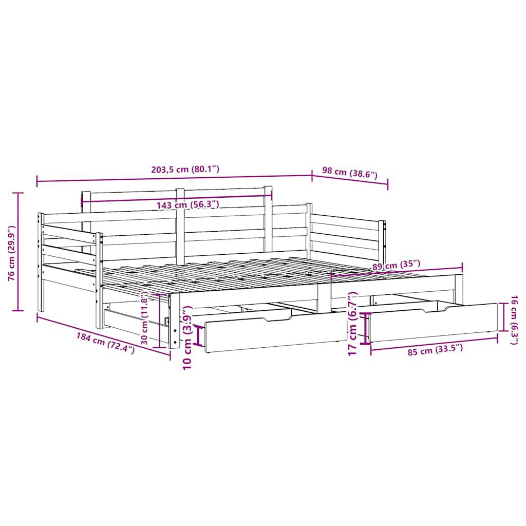 vidaXL Καναπές Κρεβάτι Συρόμενος Χωρίς Στρώμα 90x200 εκ. & Συρτάρια