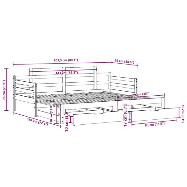 vidaXL Καναπές Κρεβάτι Συρόμενος Χωρίς Στρώμα 90x200 εκ. & Συρτάρια