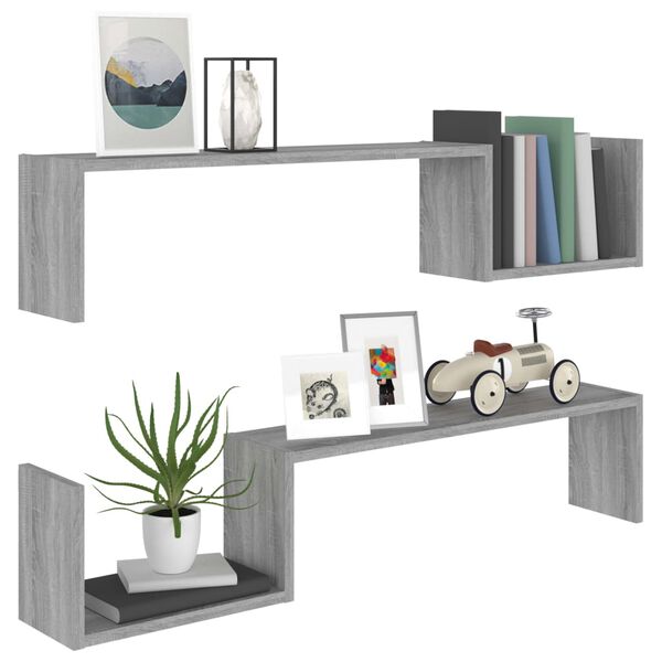 vidaXL Ράφια Τοίχου 2 τεμ. Γκρι Sonoma 100x15x20 εκ. από Επεξεργ. Ξύλο
