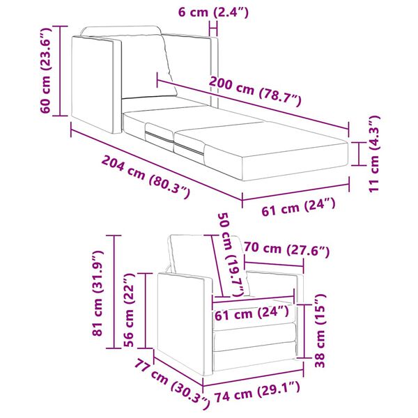 vidaXL Καναπές-Κρεβάτι Δαπέδου 2 σε 1 Αν. Γκρι 112x174x55 εκ. Ύφασμα