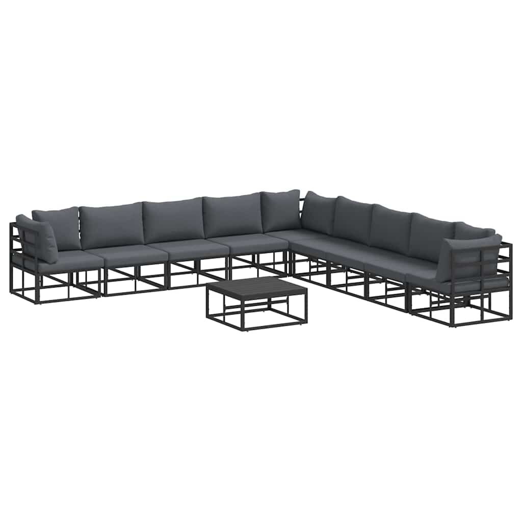 vidaXL Σετ Καναπέ Κήπου με μαξιλάρι 10 pcs Μαύρο Αλουμίνιο