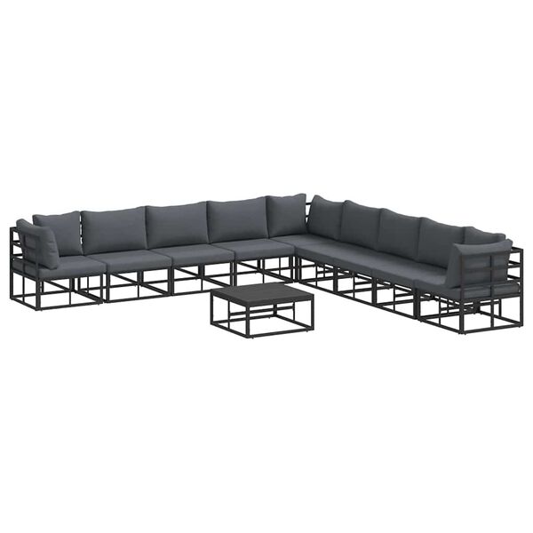 vidaXL Σετ Καναπέ Κήπου με μαξιλάρι 10 pcs Μαύρο Αλουμίνιο