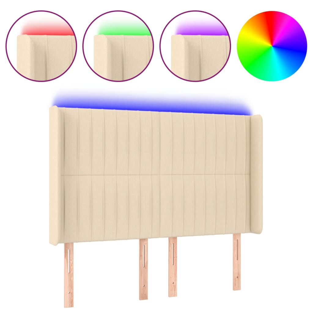 vidaXL Κεφαλάρι Κρεβατιού LED Κρεμ 147x16x118/128 εκ. Υφασμάτινο