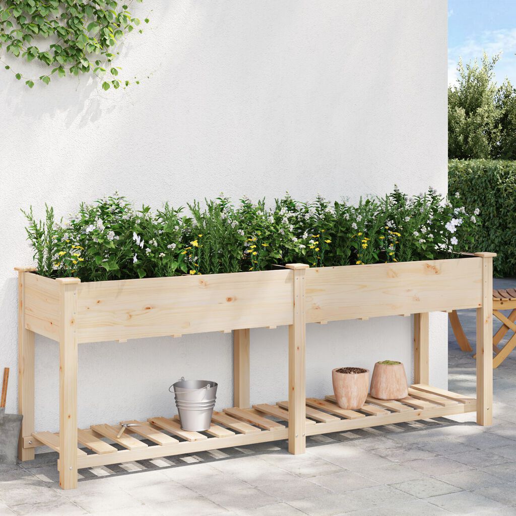 vidaXL Κήπος Γλάστρα με Ράφι 203x53x76 εκ. Στερεό Ξύλο Φίρας