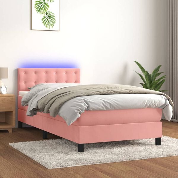 vidaXL &Kappa;&rho;&epsilon;&beta;ά&tau;&iota; Boxspring &mu;&epsilon; &Sigma;&tau;&rho;ώ&mu;&alpha; & LED &Rho;&omicron;&zeta; 90x190 &epsilon;&kappa;. &Beta;&epsilon;&lambda;&omicron;ύ&delta;&iota;&nu;&omicron;