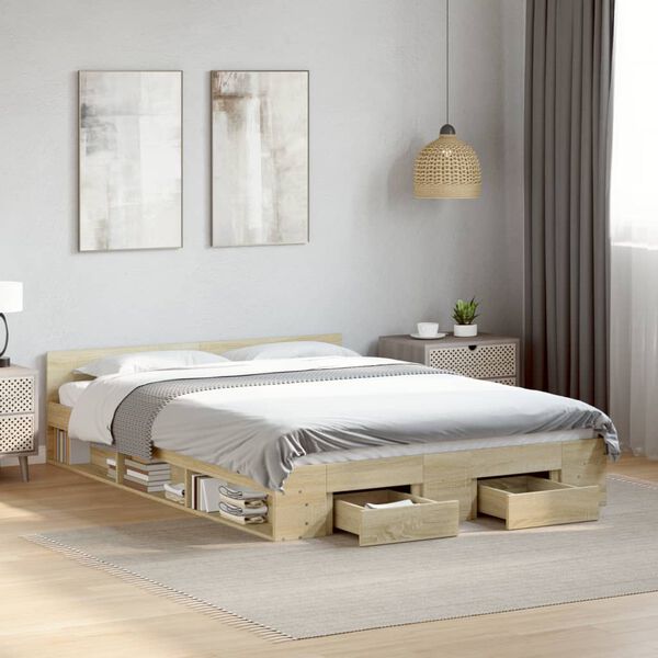 vidaXL Πλαίσιο Κρεβατιού με Συρτάρια Sonoma Δρυς 150x200εκ. Επεξ. Ξύλο