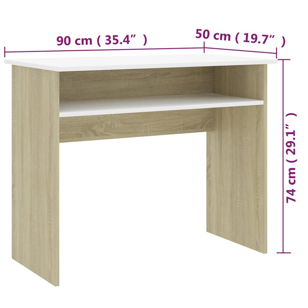 vidaXL Γραφείο Λευκό / Sonoma Δρυς 90 x 50 x 74 εκ. από Μοριοσανίδα