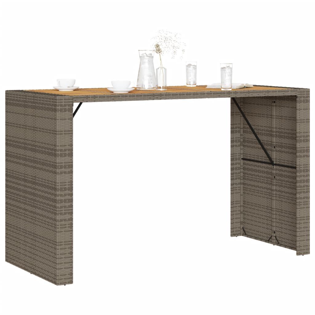 vidaXL Τραπέζι Μπαρ Κήπου Επιφ. Ακακίας Γκρι 185x80x110εκ. Συνθ. Ρατάν