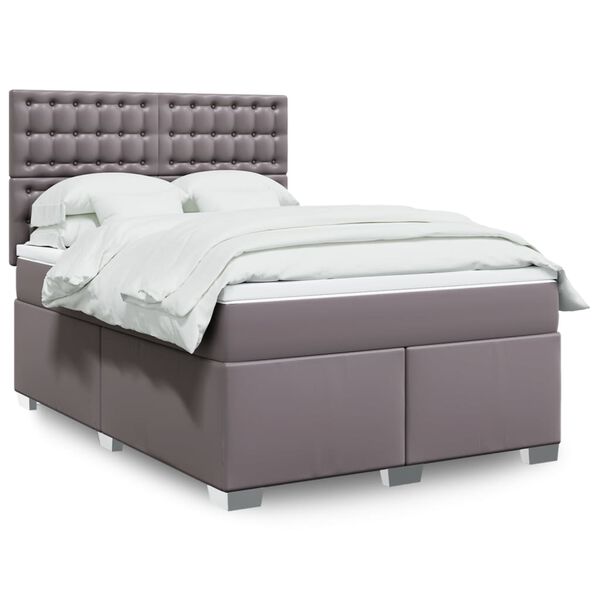 vidaXL Κρεβάτι Boxspring με Στρώμα Γκρι 140x200εκ. από Συνθετικό Δέρμα