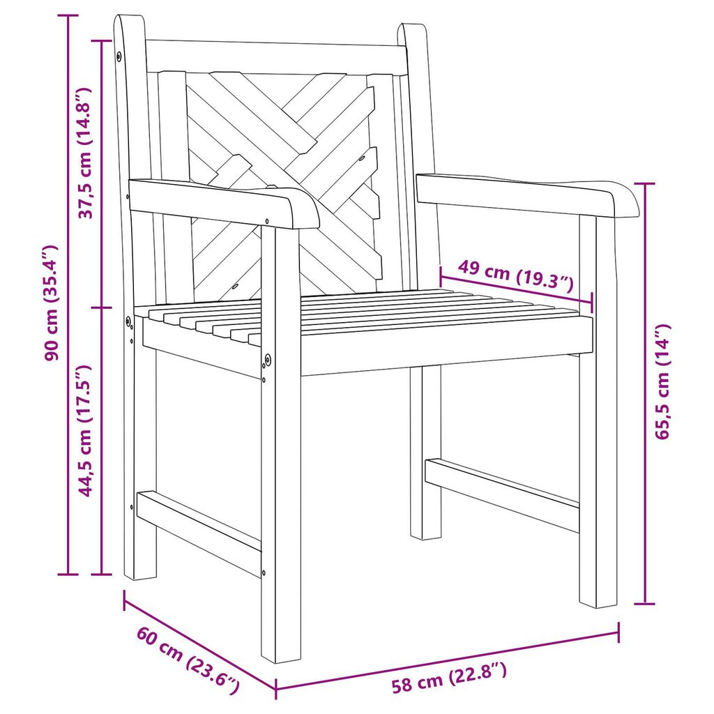 vidaXL Καρέκλα Κήπου 2 pcs Καστανό 58 x 60 x 90 εκ Μασίφ ξύλο teak