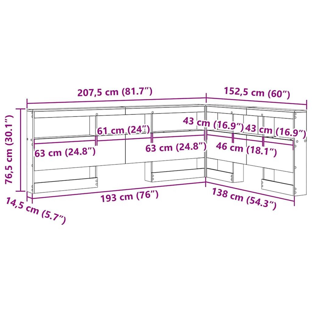 vidaXL Κεφαλάρι Αποθήκης με ράφι Παλαιό ξύλο 135 cm Επεξεργασμένο ξύλο