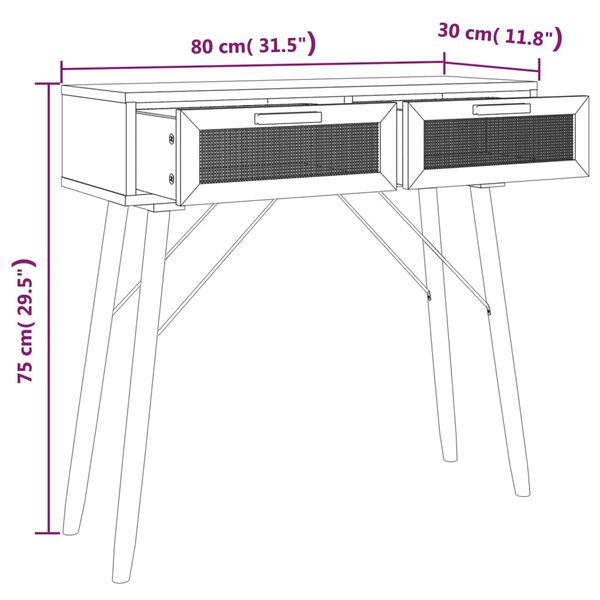 vidaXL Τραπέζι Κονσόλα Λευκό 80x30x75 εκ. Μασίφ Πεύκο & Φυσικό Ρατάν