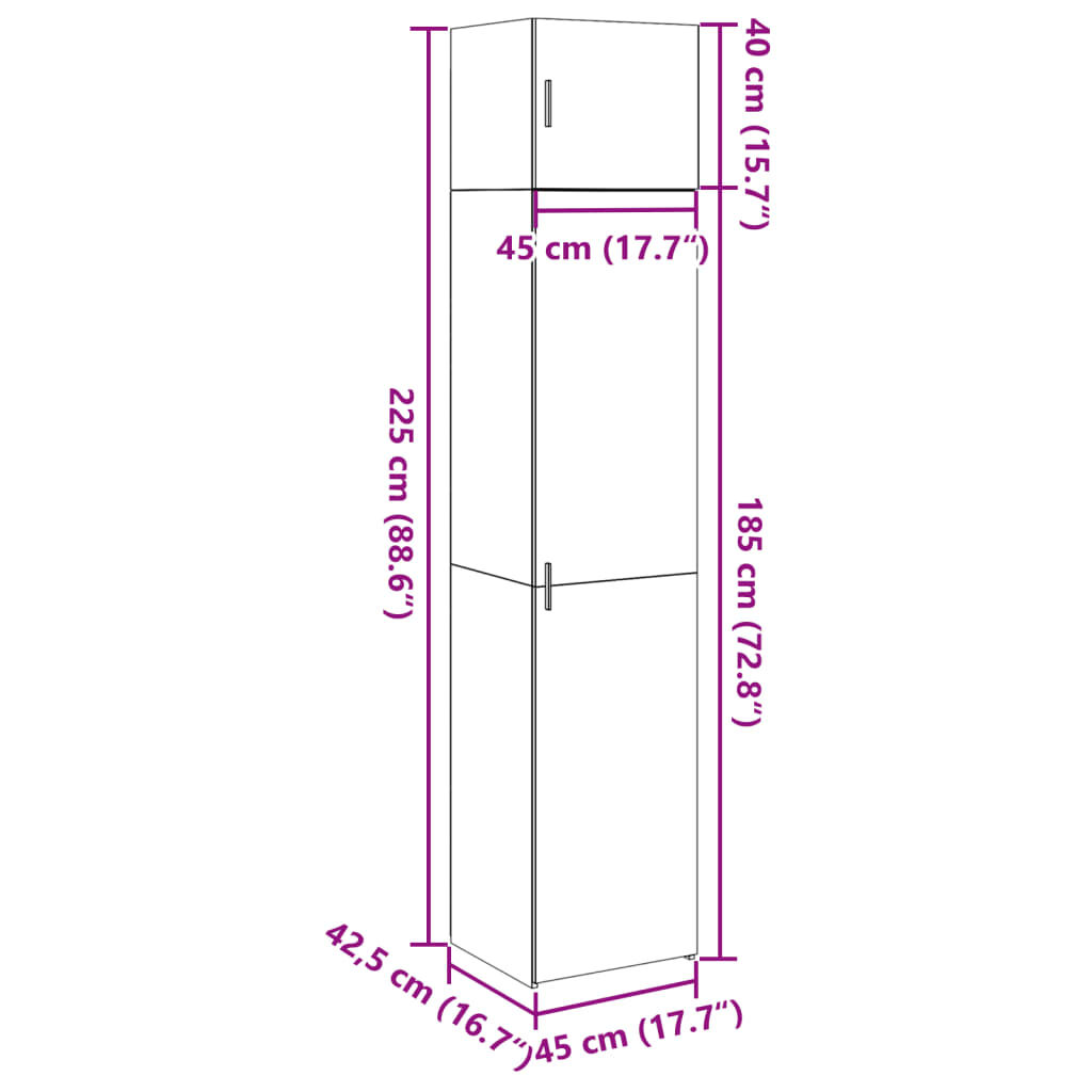 vidaXL Ντουλάπι Αποθήκευσης Στενό Δρυς 45x42,5x225 εκ. Επεξεργ. Ξύλο