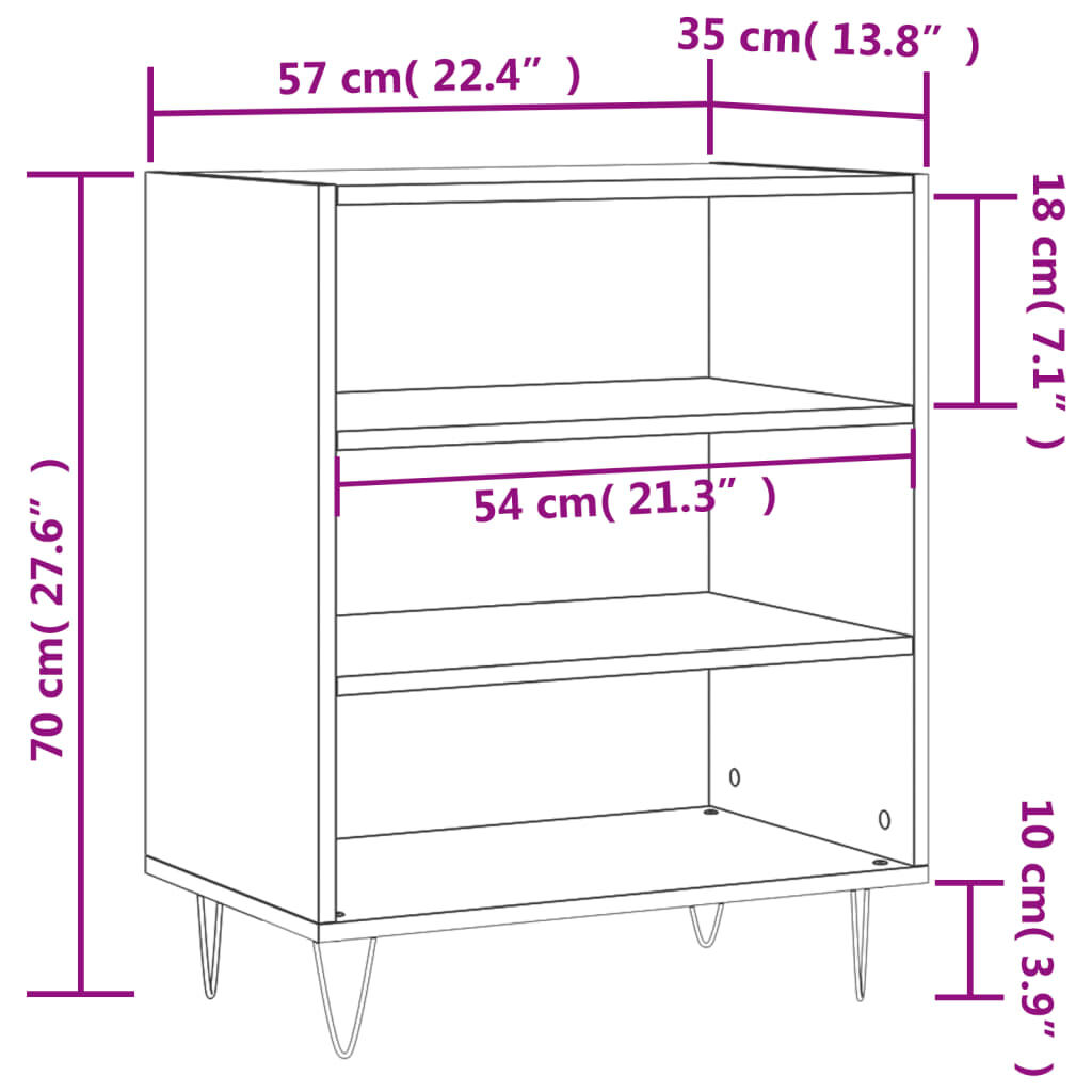 vidaXL Ραφιέρα Γυαλιστερή Λευκή 57 x 35 x 70 εκ. από Επεξεργ. Ξύλο