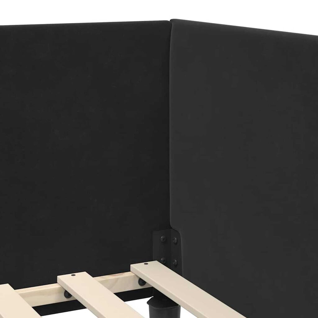 vidaXL Κρεβάτι Γωνίας Μαύρο 90 x 190 cm Βελούδο και Εργοστασιακό ξύλο