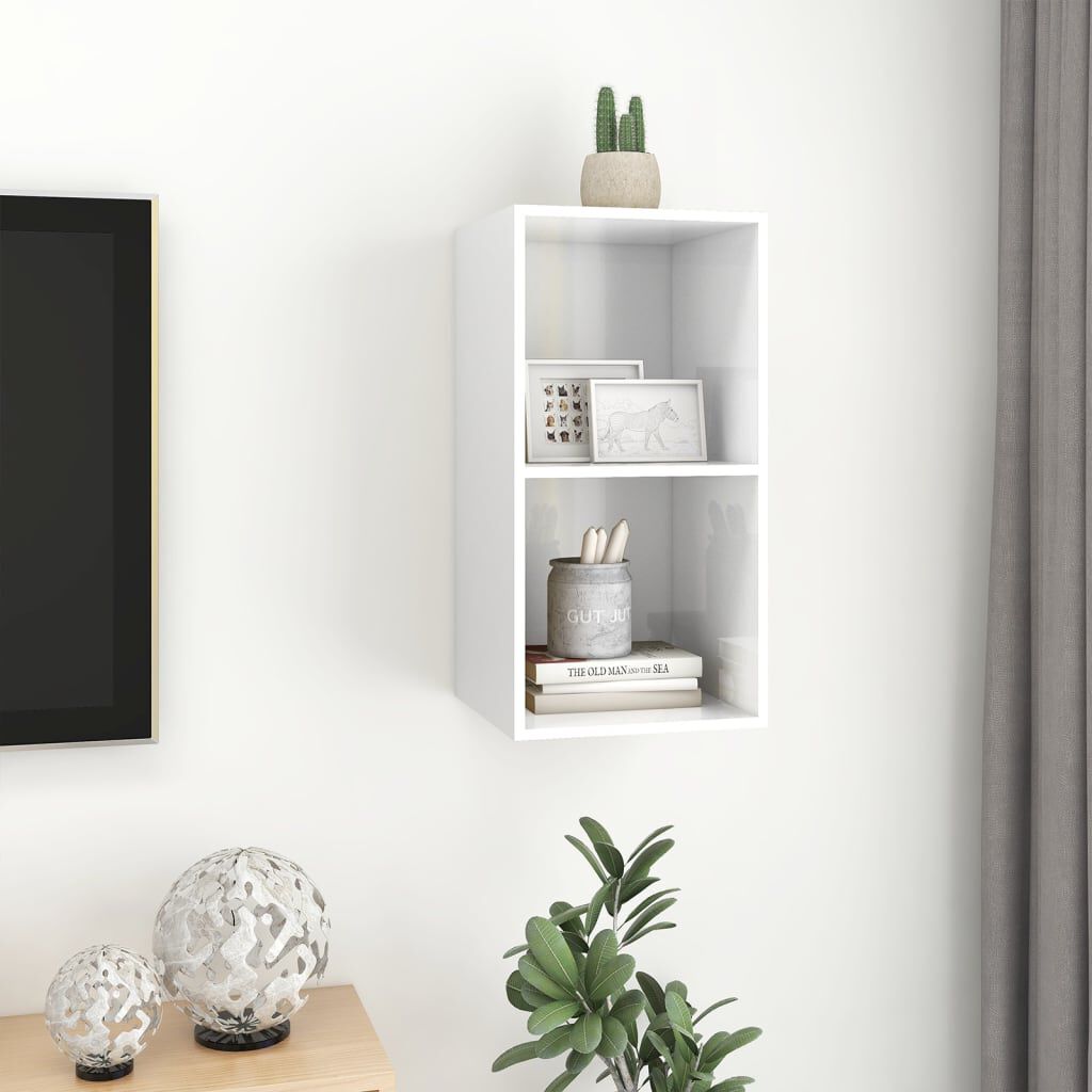 vidaXL Έπιπλο Τηλεόρασης Κρεμαστό Γυαλ. Λευκό 37x37x72 εκ. Επεξ. Ξύλο