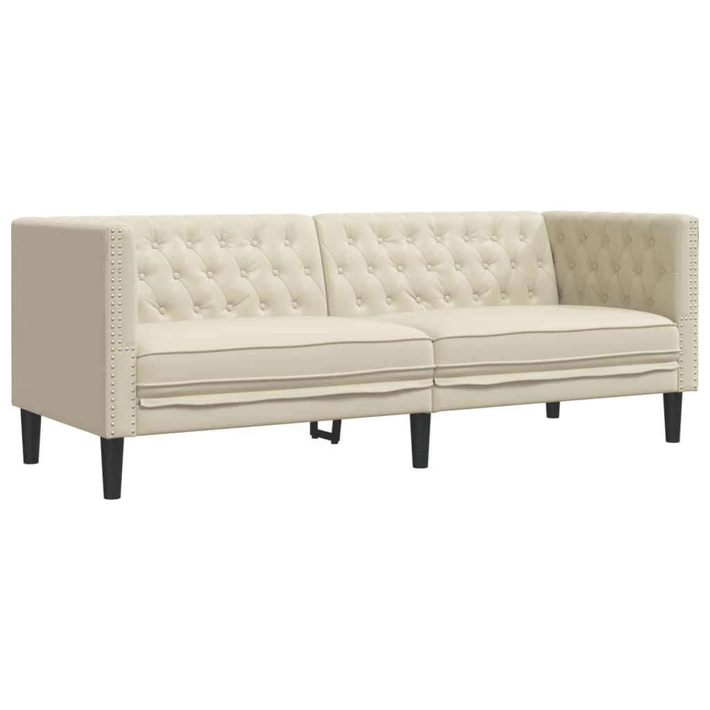 vidaXL Καναπές Chesterfield 3 τεμαχίων σετ Cream Faux Leather