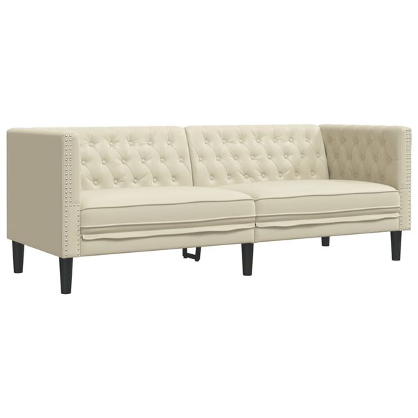 vidaXL Καναπές Chesterfield 3 τεμαχίων σετ Cream Faux Leather