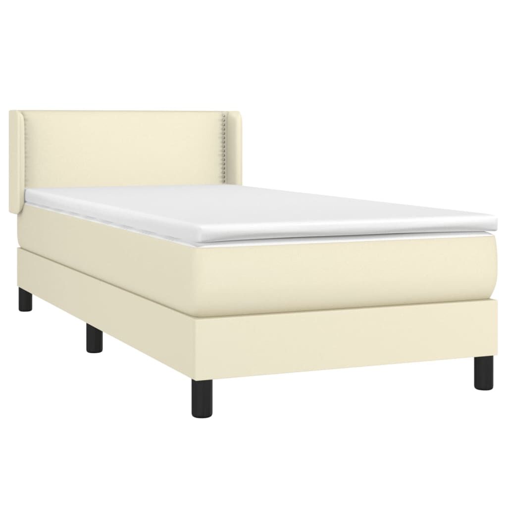 vidaXL Κρεβάτι Boxspring με Στρώμα Κρεμ 100x200εκ. από Συνθετικό Δέρμα