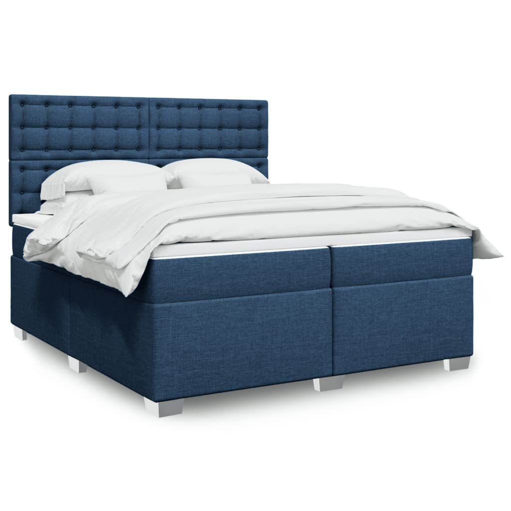 vidaXL Κρεβάτι Boxspring με Στρώμα Μπλε 200x200 εκ. Υφασμάτινο