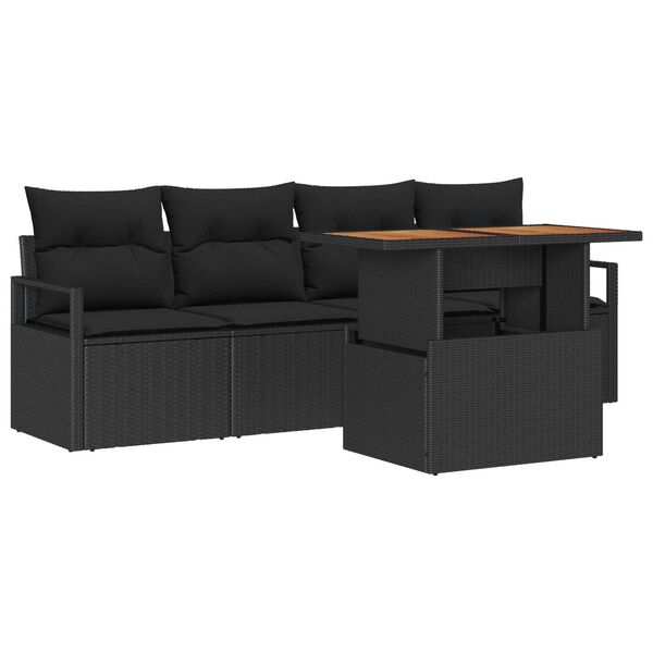 vidaXL Σετ Καναπέ Κήπου με αποθήκευση 5 pcs Μαύρο Πολυ ράταν