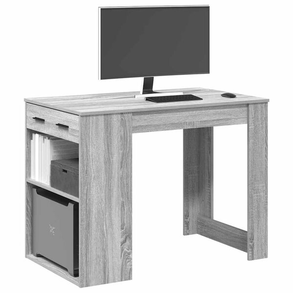 vidaXL Γραφείο με συρτάρι και ράφι Γκρι Sonoma 102x62x77,5 εκ.
