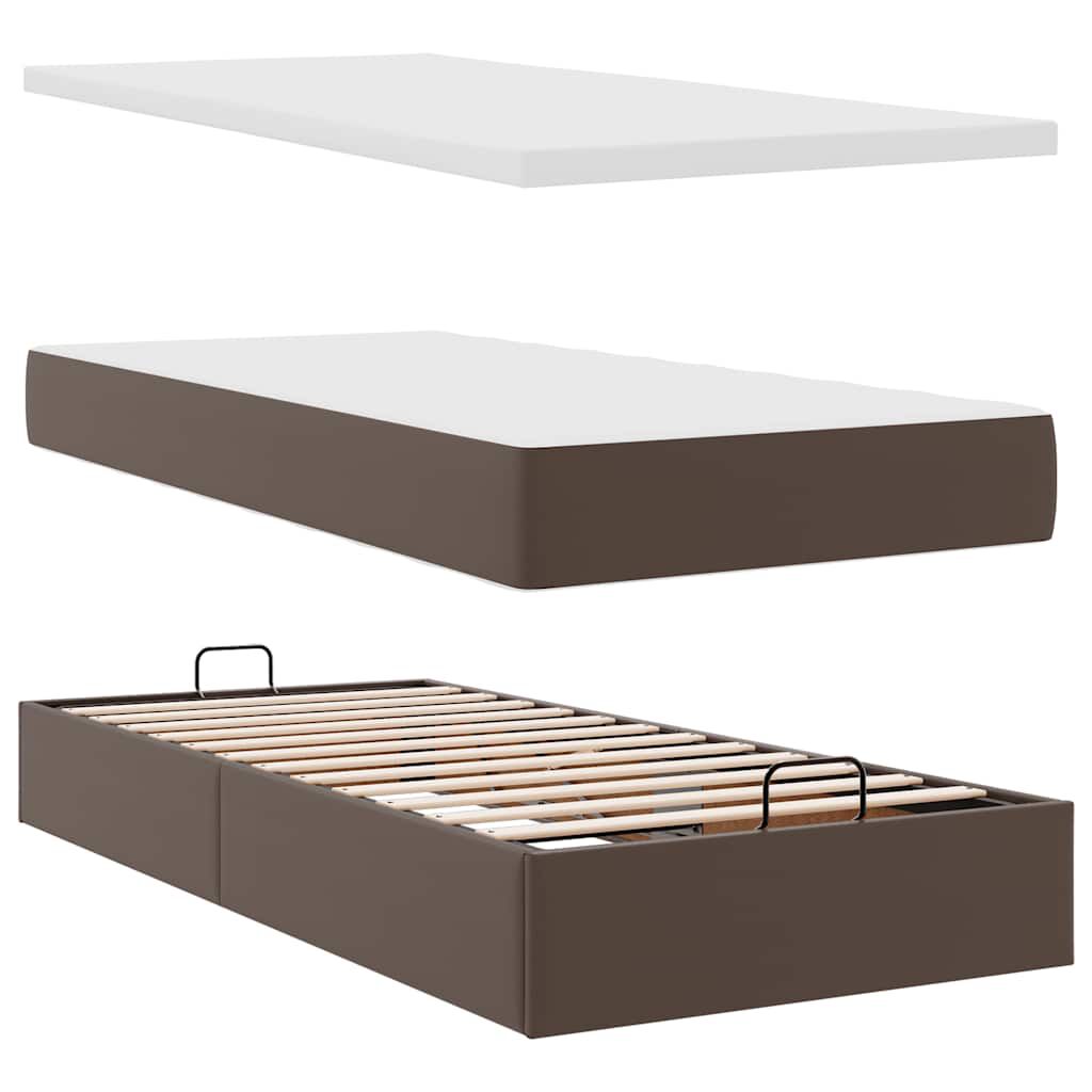 vidaXL Οθωμανικό κρεβάτι με στρώμα καφέ 100x200cm Faux Leather