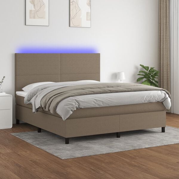vidaXL &Kappa;&rho;&epsilon;&beta;ά&tau;&iota; Boxspring &mu;&epsilon; &Sigma;&tau;&rho;ώ&mu;&alpha; & LED Taupe 180x200 &epsilon;&kappa;. &Upsilon;&phi;&alpha;&sigma;&mu;ά&tau;&iota;&nu;&omicron;