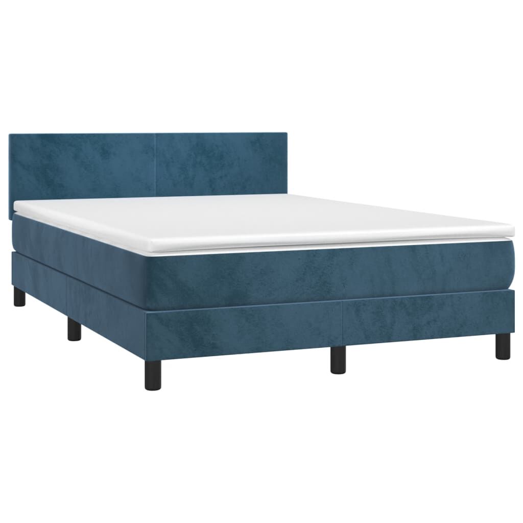 vidaXL Κρεβάτι Boxspring με Στρώμα & LED Σκ. Μπλε 140x200εκ. Βελούδινο