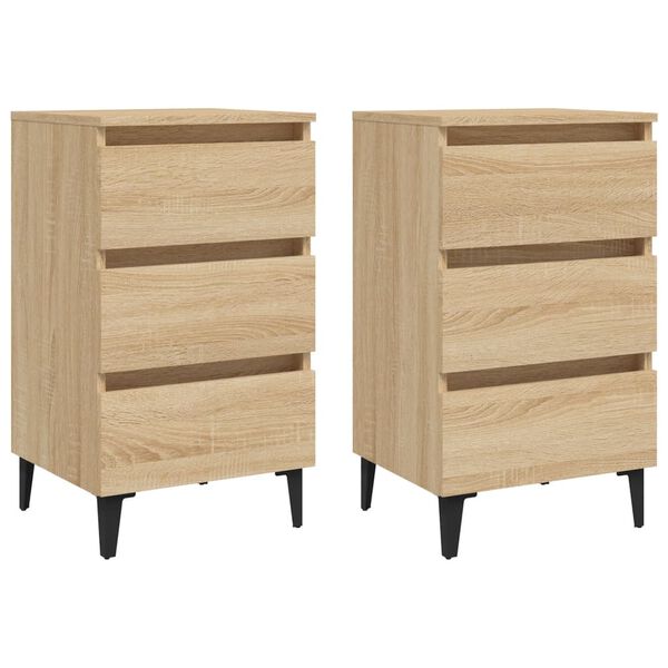 vidaXL Κομοδίνα 2 τεμ. Sonoma Δρυς 40 x 35 x 69 εκ. με Μεταλλικά Πόδια