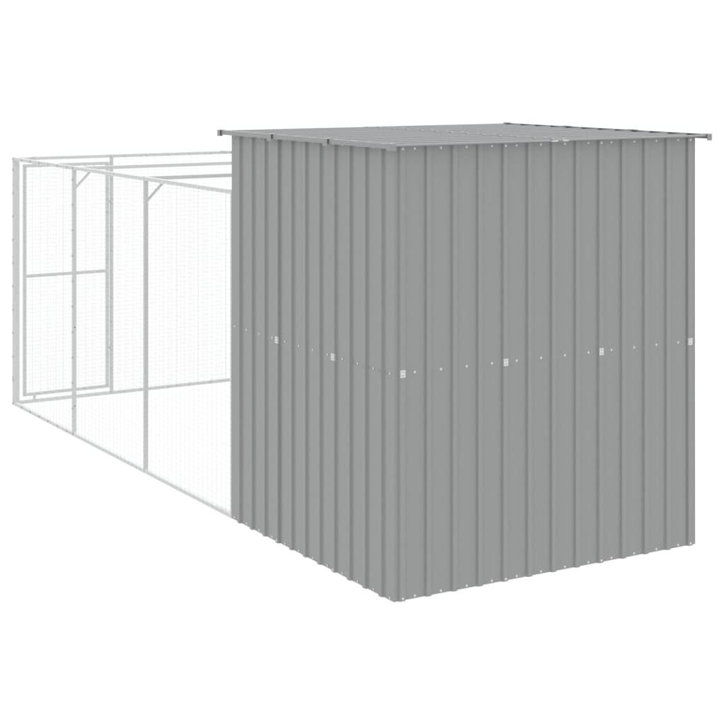 vidaXL Σπιτάκι Σκύλου με Αυλή Αν. Γκρι 165x455x181 εκ. Γαλβαν. Χάλυβας
