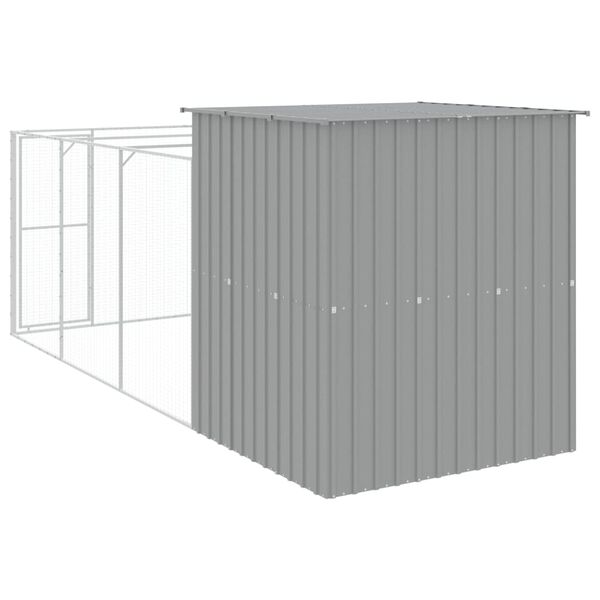 vidaXL Σπιτάκι Σκύλου με Αυλή Αν. Γκρι 165x455x181 εκ. Γαλβαν. Χάλυβας