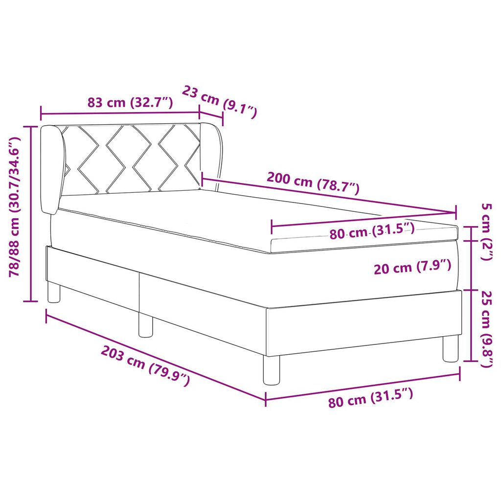 vidaXL Κρεβάτι Box Spring με στρώμα Ταούπ 80x200 εκ Fabric