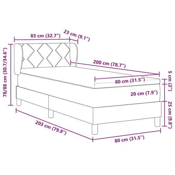 vidaXL Κρεβάτι Box Spring με στρώμα Ταούπ 80x200 εκ Fabric