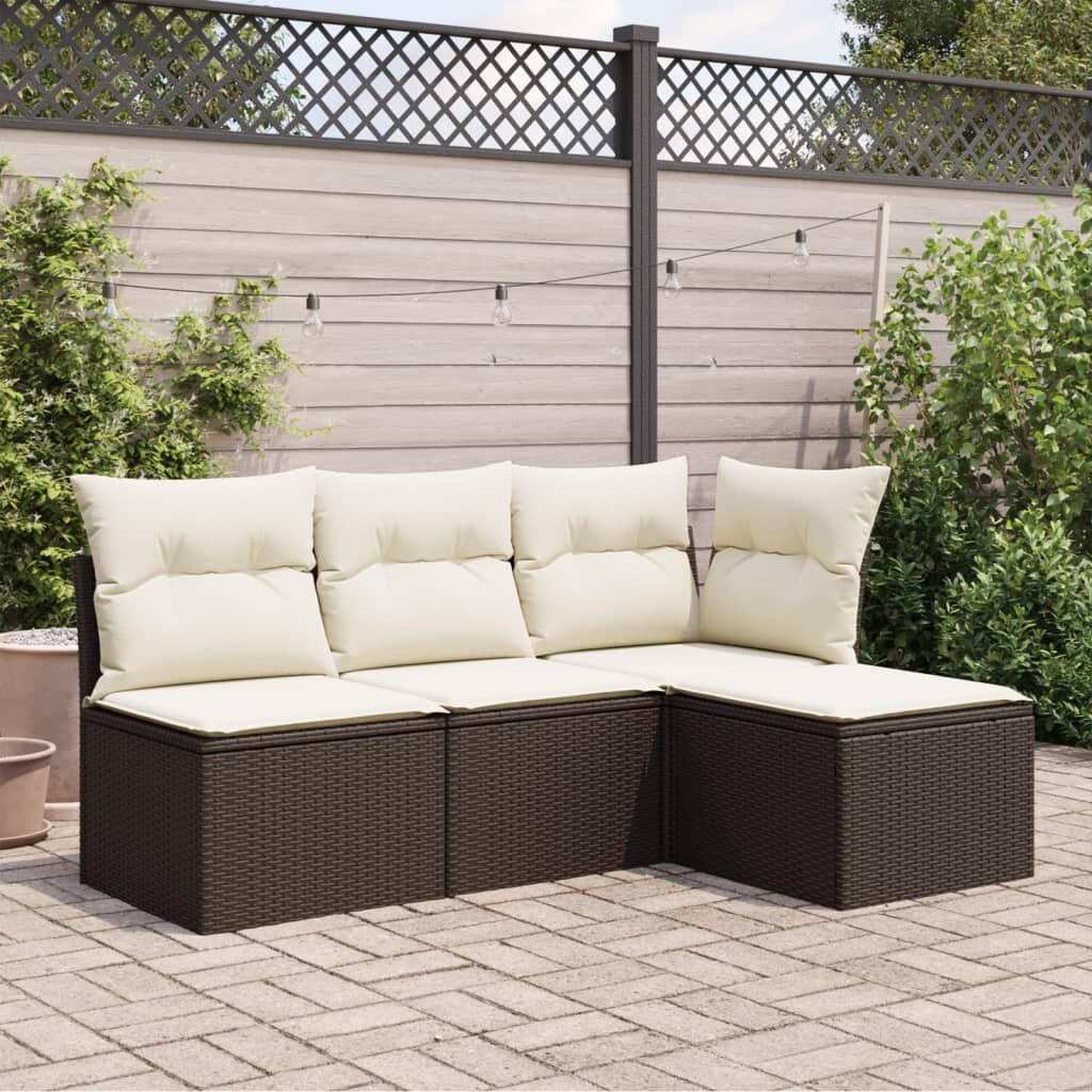 vidaXL Υποπόδιο Κήπου Καφέ 55x55x37 εκ. Συνθετικό Ρατάν με Μαξιλάρι