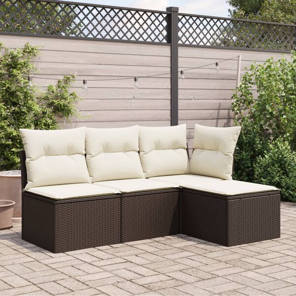 vidaXL Υποπόδιο Κήπου Καφέ 55x55x37 εκ. Συνθετικό Ρατάν με Μαξιλάρι