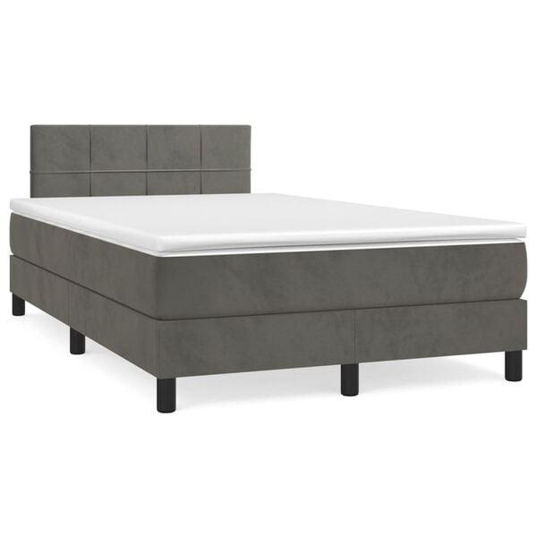 vidaXL Κρεβάτι Boxspring με Στρώμα Σκούρο Γκρι 120x200 εκ. Βελούδινο