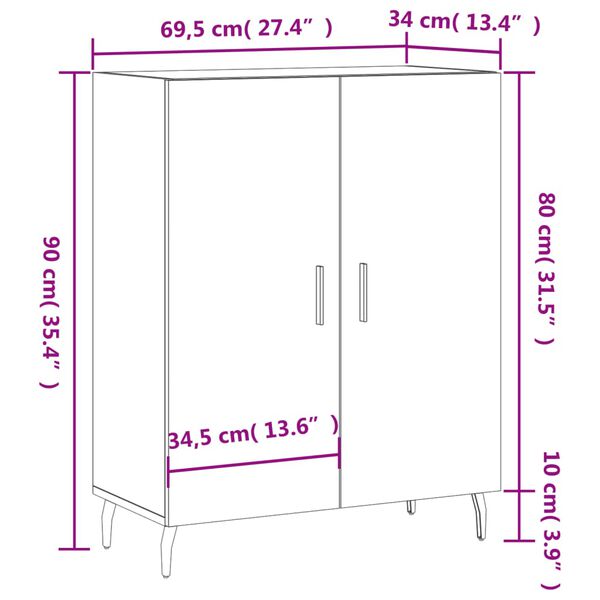 vidaXL Ντουλάπι Λευκό 69,5 x 34 x 90 εκ. από Επεξεργασμένο Ξύλο