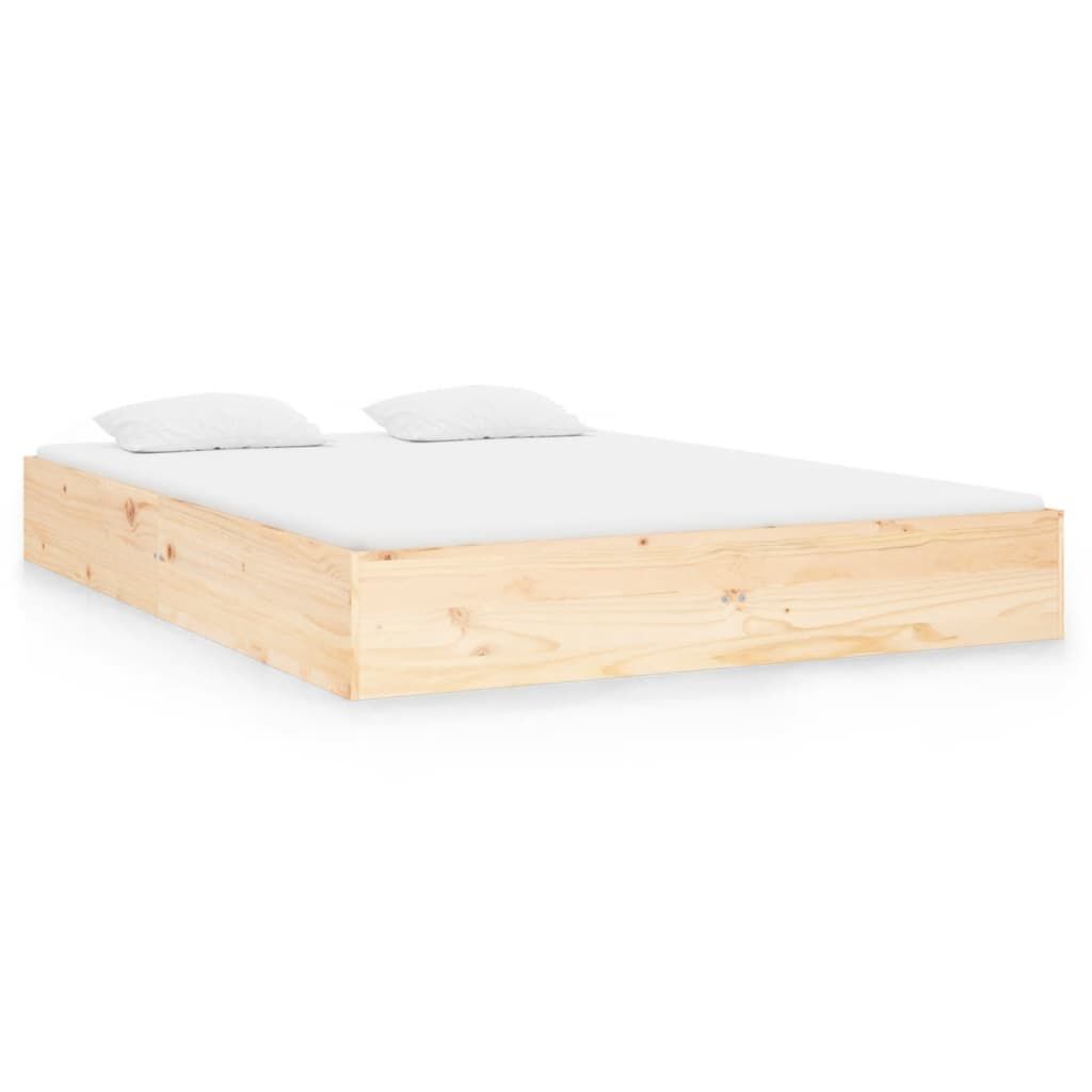 vidaXL Πλαίσιο Κρεβατιού 135 x 190 εκ. από Μασίφ Ξύλο Double