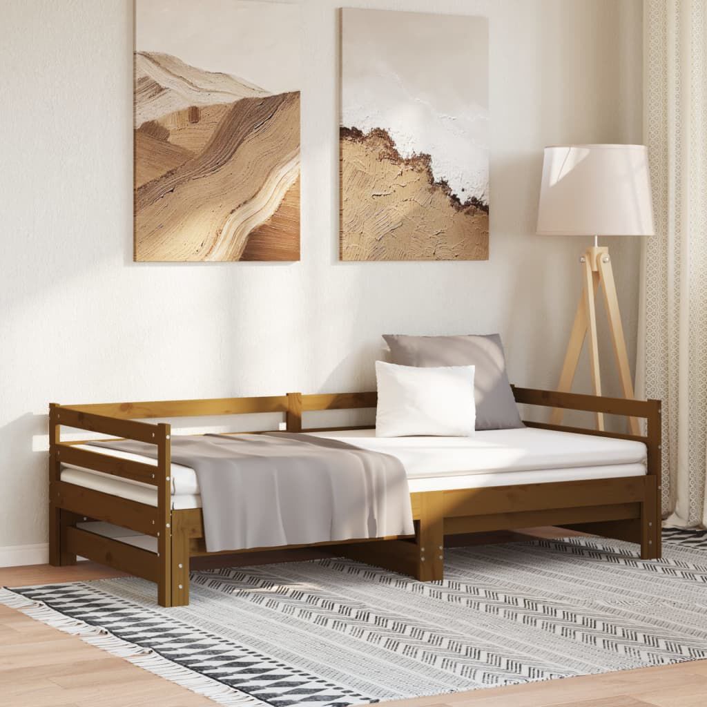 vidaXL Καναπές Κρεβάτι Καφέ Μελί 2 x (90 x 200) εκ. Μασίφ Ξύλο Πεύκου