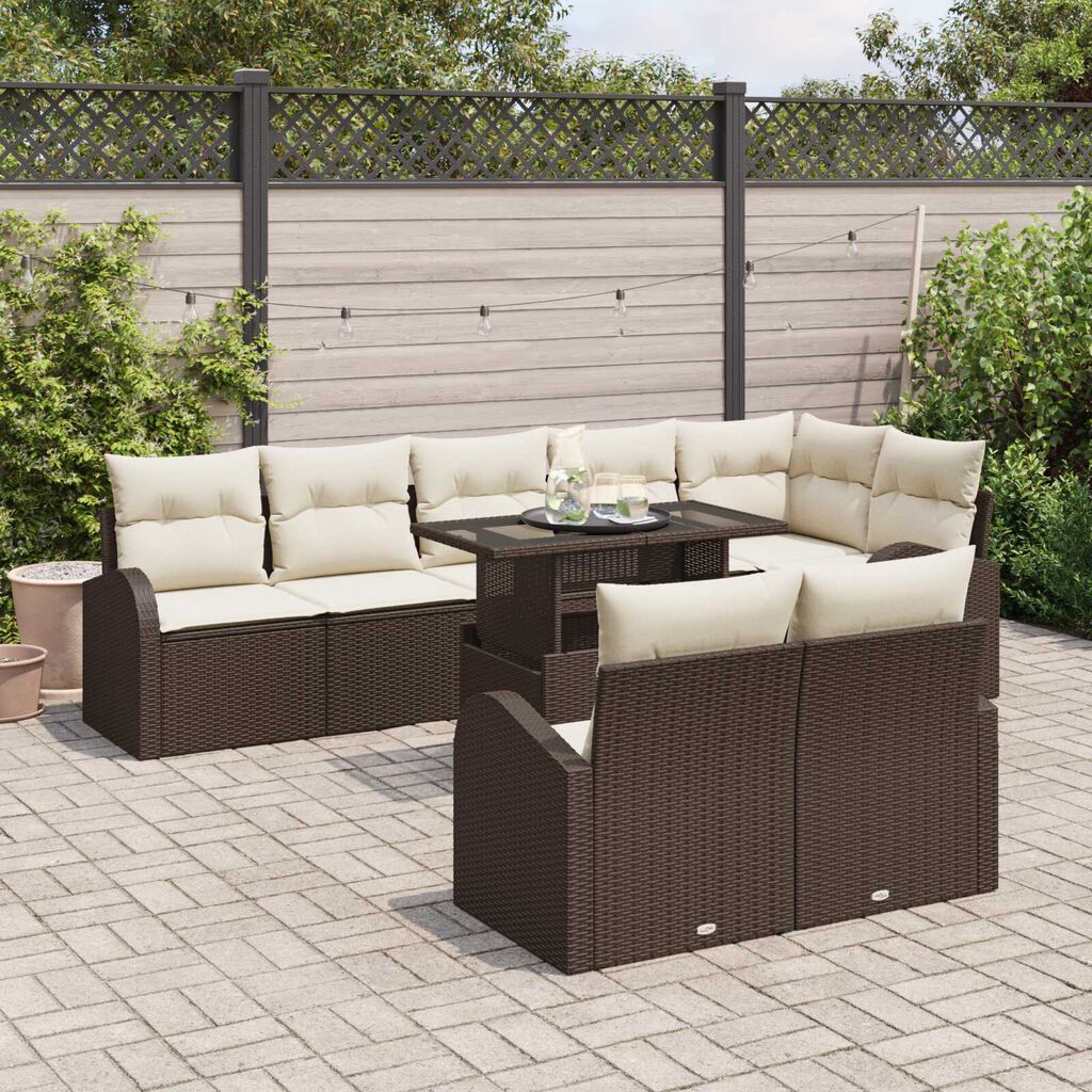 vidaXL Σετ Καναπέ Κήπου με αποθήκευση 9 pcs Καφέ Πολυ ράταν
