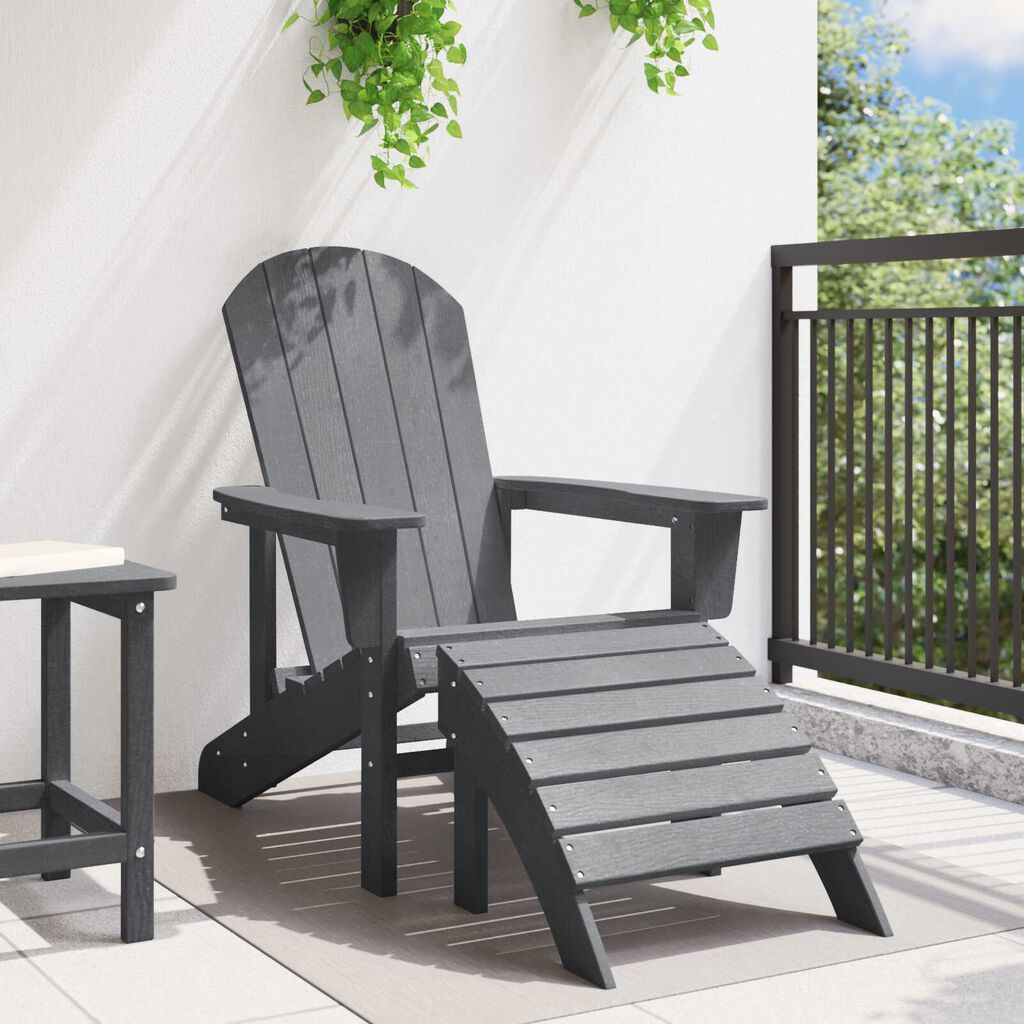 vidaXL Καρέκλα Adirondack με Υποπόδιο Ανοιχτό Γκρι HDPE