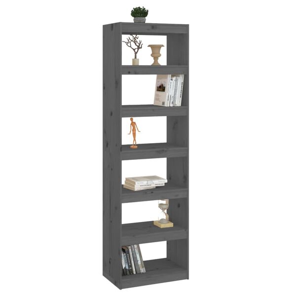 vidaXL Βιβλιοθήκη/Διαχωριστικό Χώρου Γκρι 60x30x199,5 εκ. Μασίφ Πεύκο